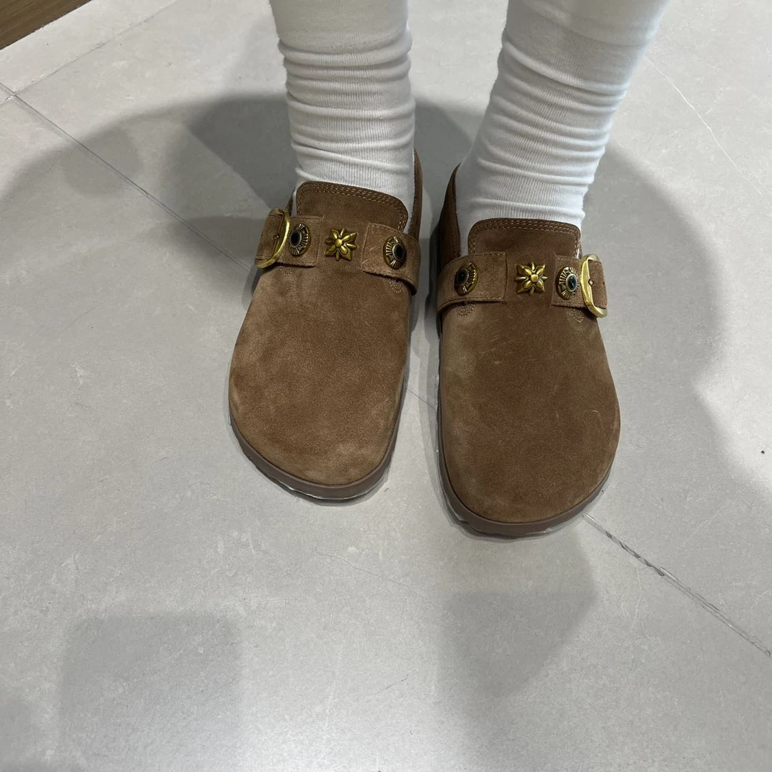 【现货】UDV25新款圆头英伦风女秋季复古美拉德风半托勃肯鞋