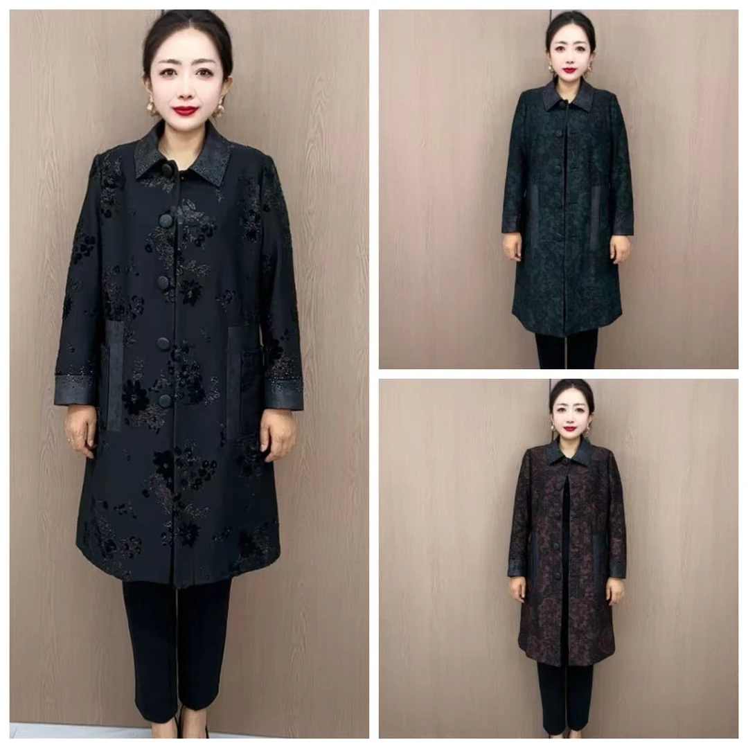 809-8091烫金高端大气时尚春秋长款大码风衣外套（G）中长款秋季