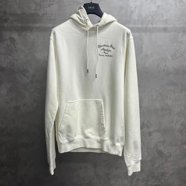 未使用 DIOR/迪奥 白色纯色logo字母刺绣套头连帽宽松卫衣/M