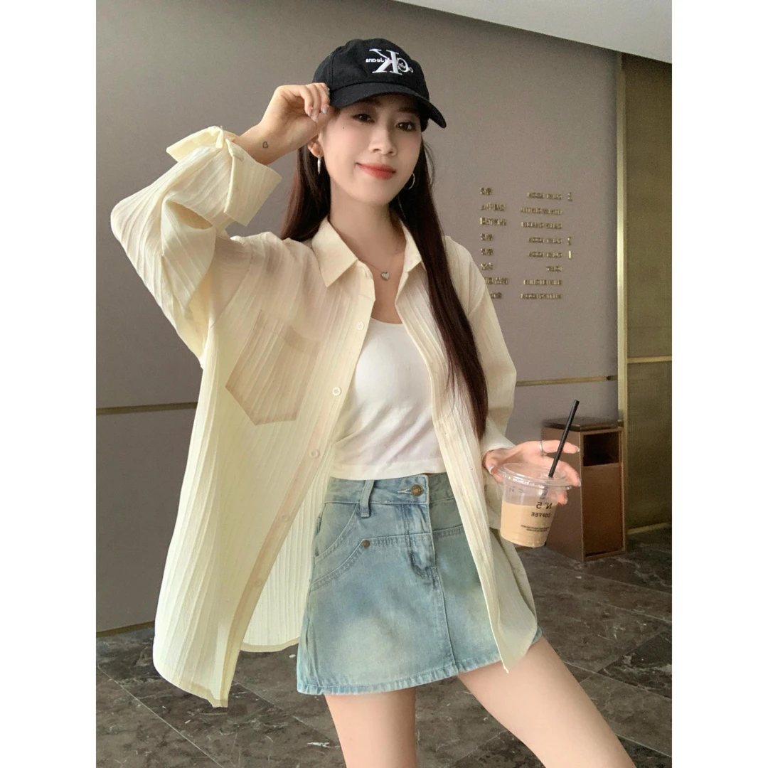 【4011】夏季新款胖mm韩系薄款防晒衬衫外套宽松显瘦独特别致上衣