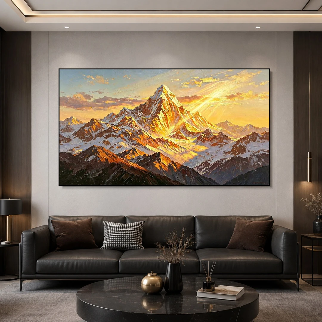意式简约金山客厅装饰画抽象高级艺术延伸感砂岩画玄关走廊挂画