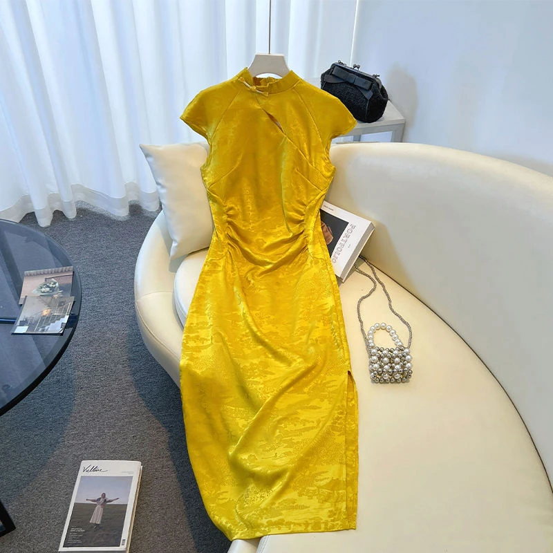 《江月》2025夏季新中式连衣裙复古立领改良款旗袍收腰气质显廋款