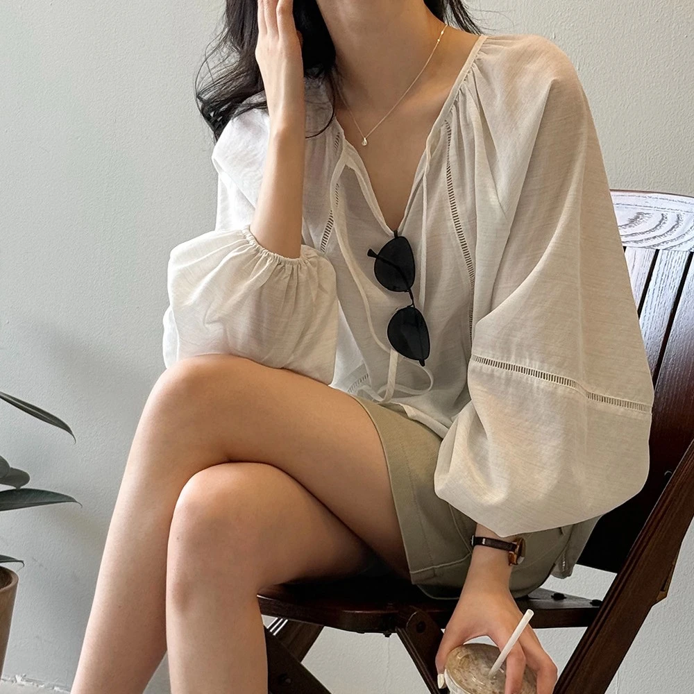 韩系文艺气质复古宽松娃娃衫小众设计感衬衫