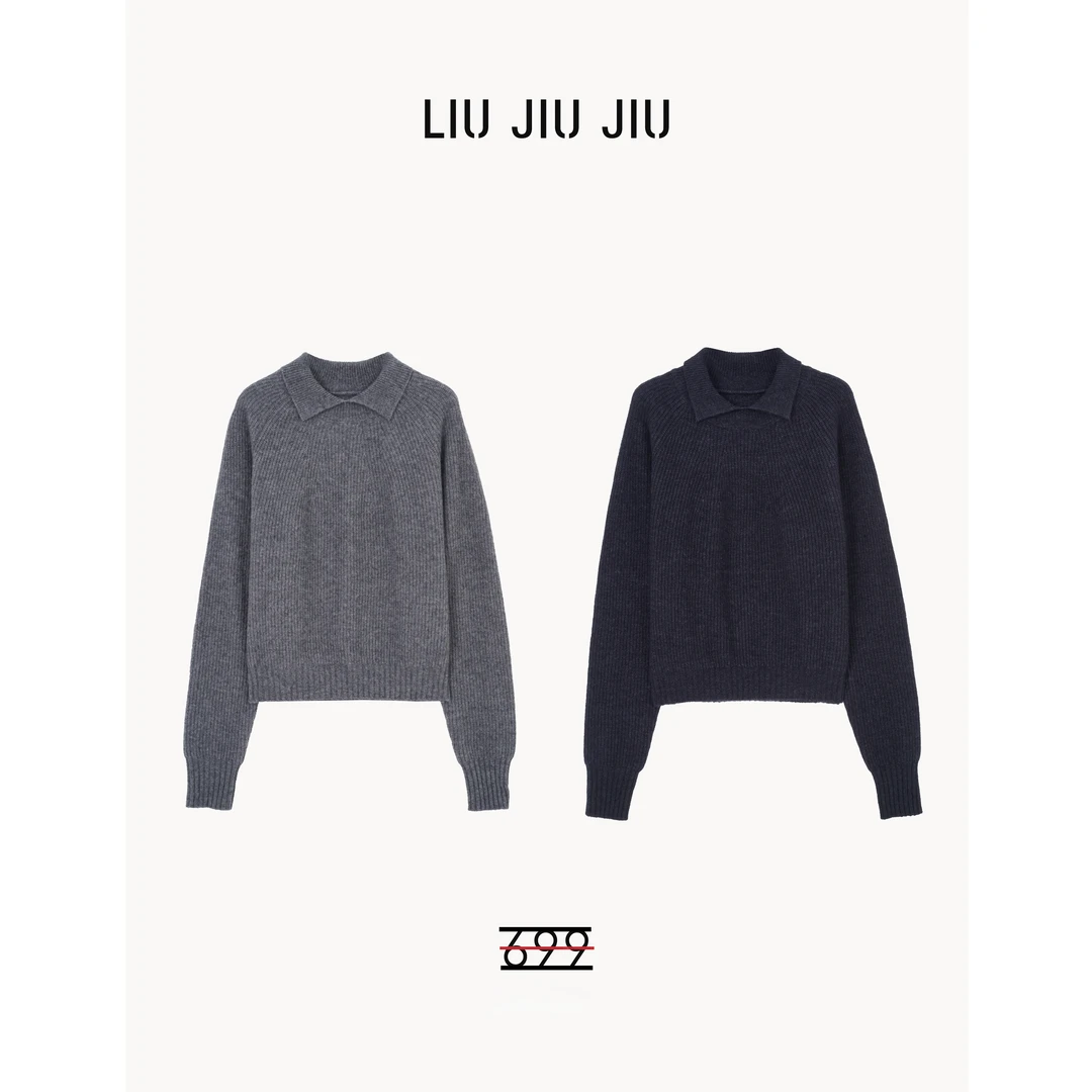 LIUJIUJIU 法式极简风时尚减龄早秋百搭显瘦翻领针织衫ZZS2781L