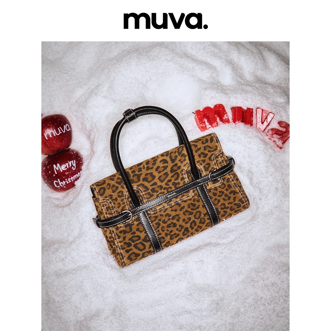 MUVA高级感复古豹纹棕色小方包女士真皮通勤包可斜挎秋冬11.7新款