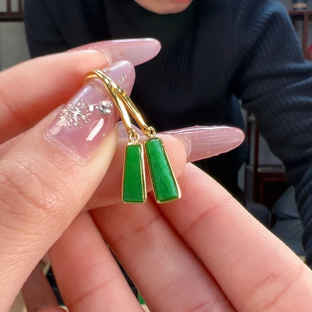 翡翠耳饰银S925镶嵌耳环66