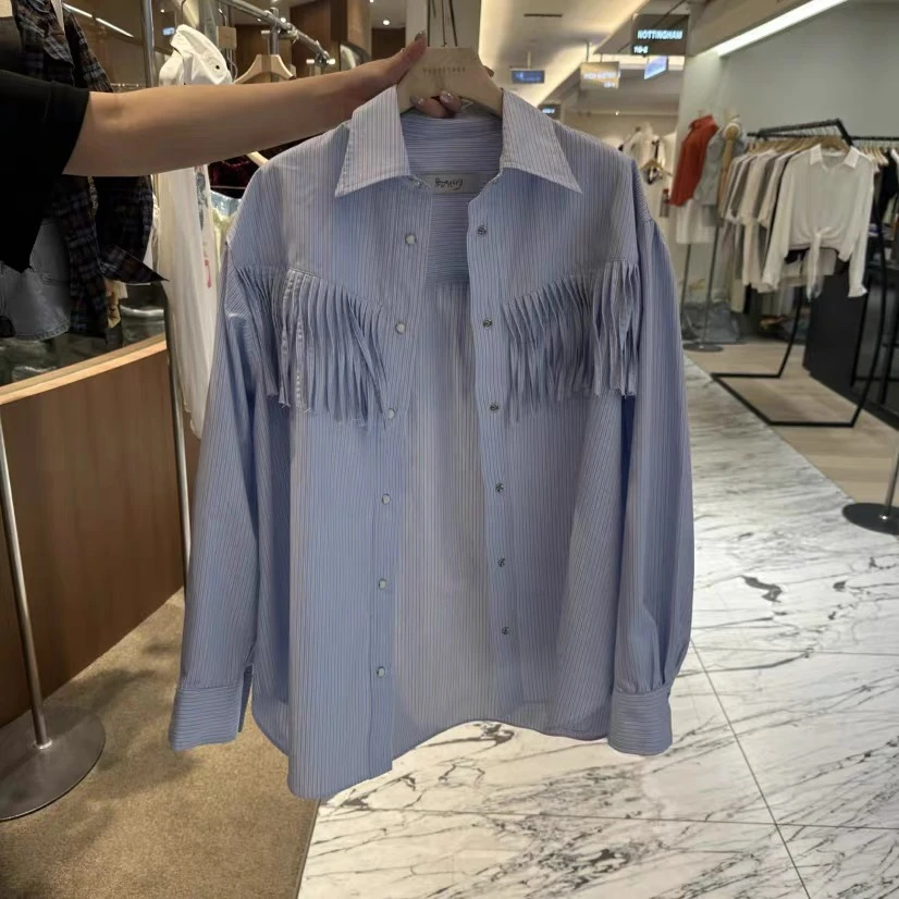 东大门正品现货 设计感流苏衬衫