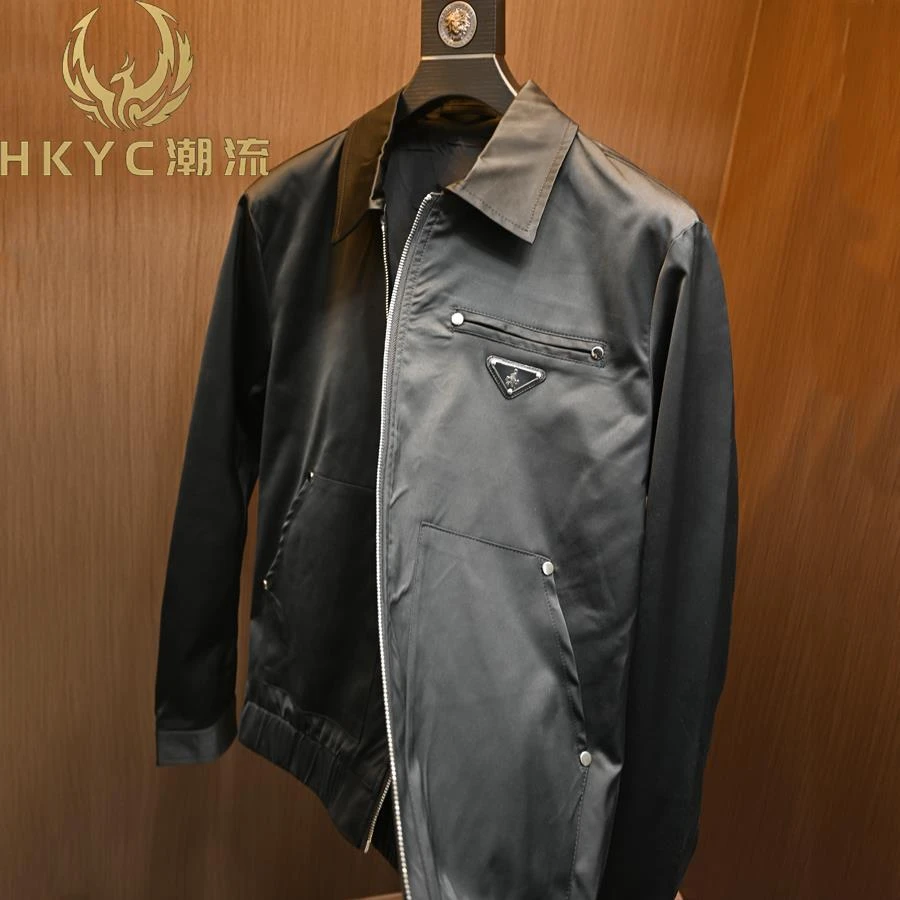 HKYC春秋季新款翻领拉链夹克衫男装潮牌纯色简约高品质轻奢外套男