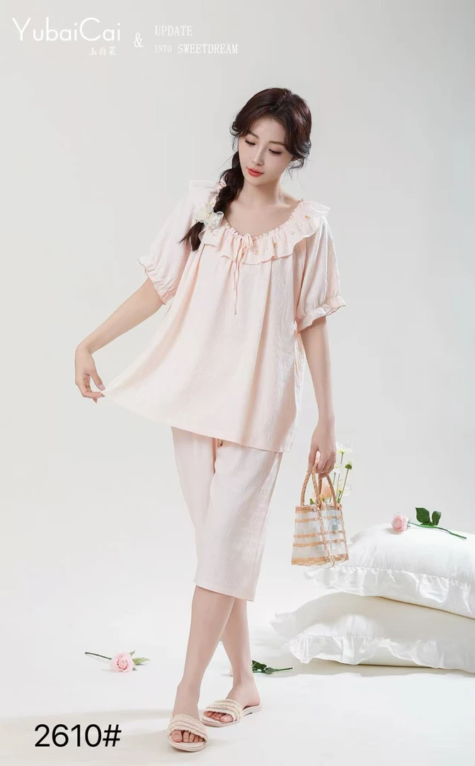 休闲套装宽松花边纯色夏季简约