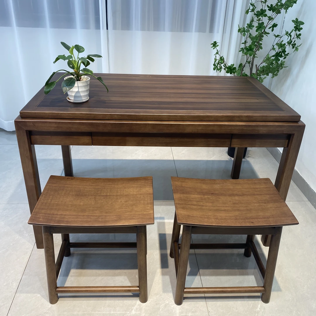 国补黑胡桃木色中式餐桌简约角几泡茶桌两用家用桌608书桌新中式