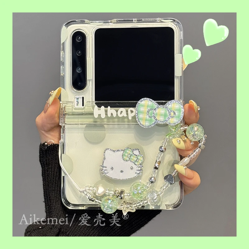 适用华为purax折叠屏手机壳pocket2绿波点钻kt猫荣耀magicvflip2