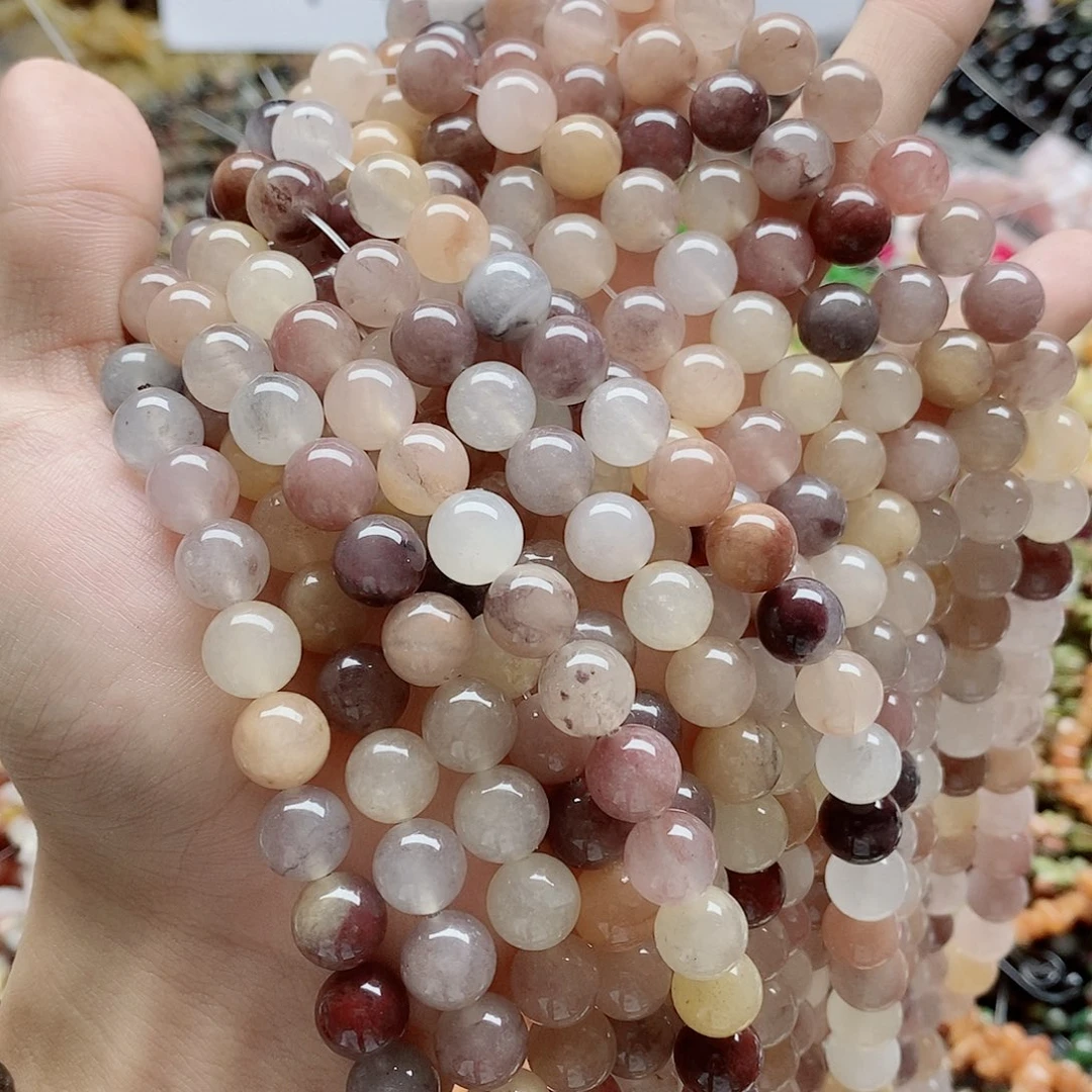 玛瑙/玉髓未镶嵌珠宝半成品一条天然10mm紫罗兰圆珠A91