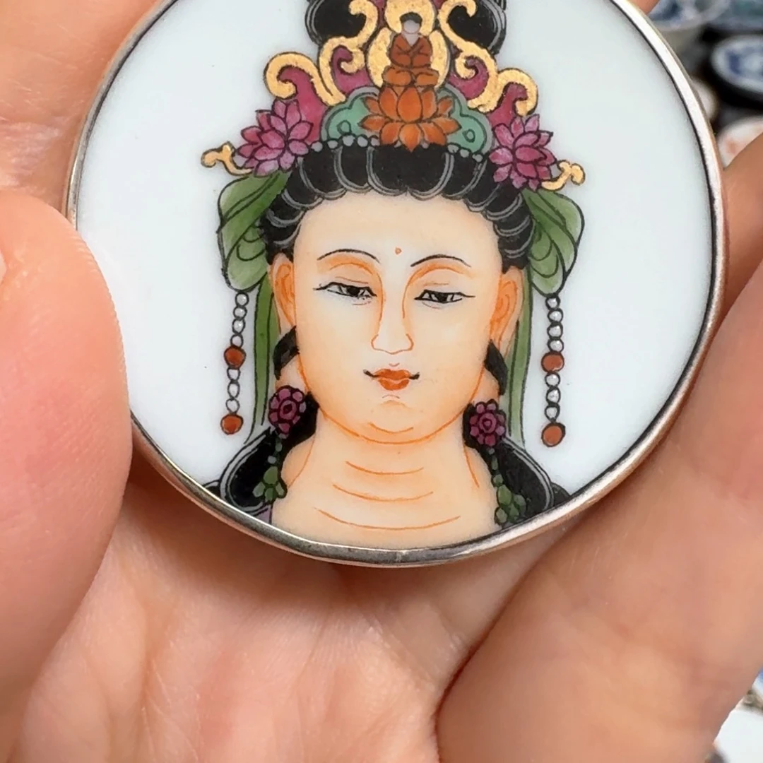 小***音瓷片粉彩观音头挂件