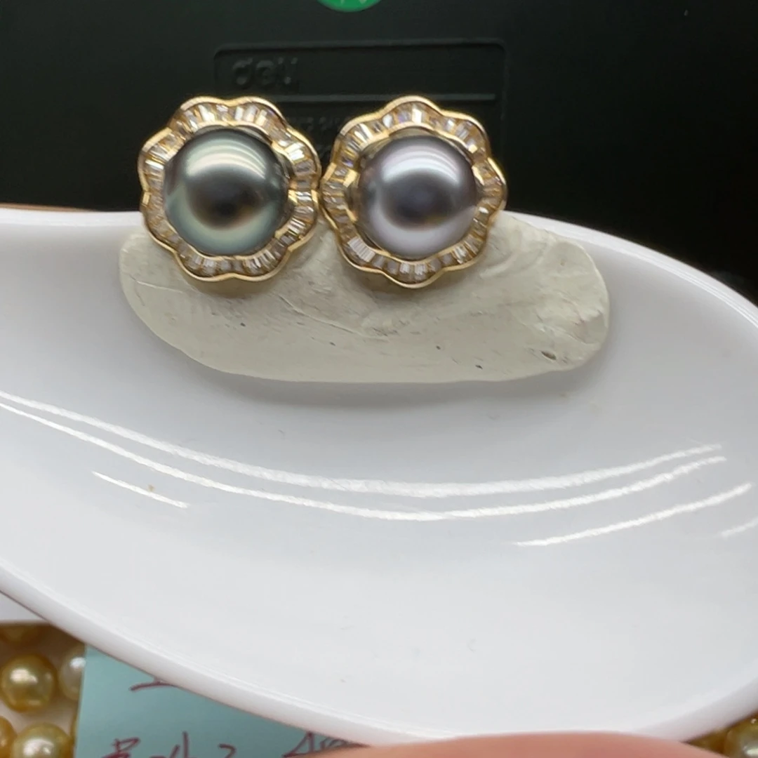 大溪地耳饰8-9mm海水珍珠银S925镶嵌