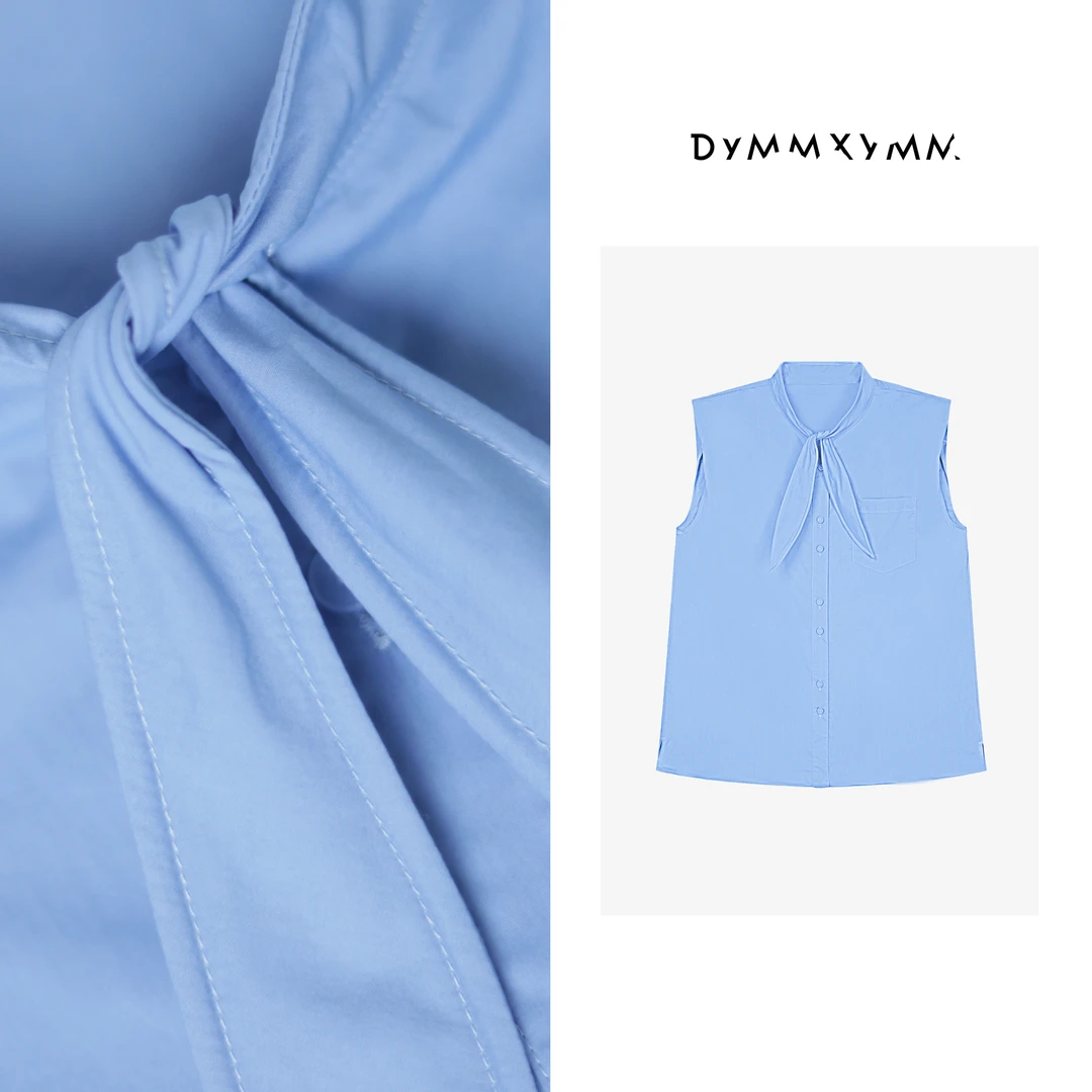 【DYMMXYMM】-四色飘领.春夏极简风显瘦系带领无袖上衣-5SS9415