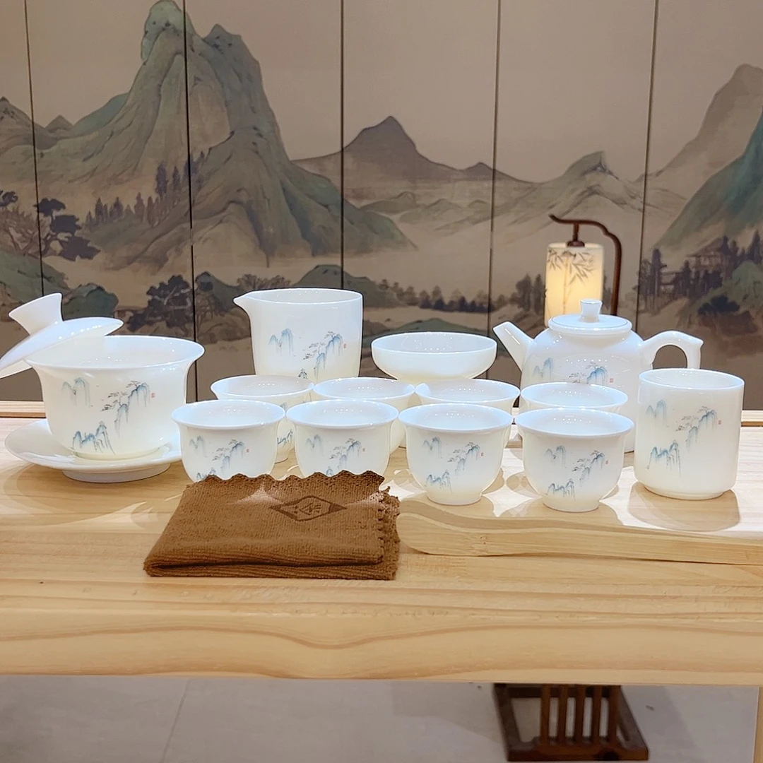 【都彩】高山流水羊脂玉瓷16头