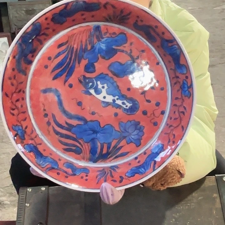 摆件陶景德镇高温红希希7.5寸盘子