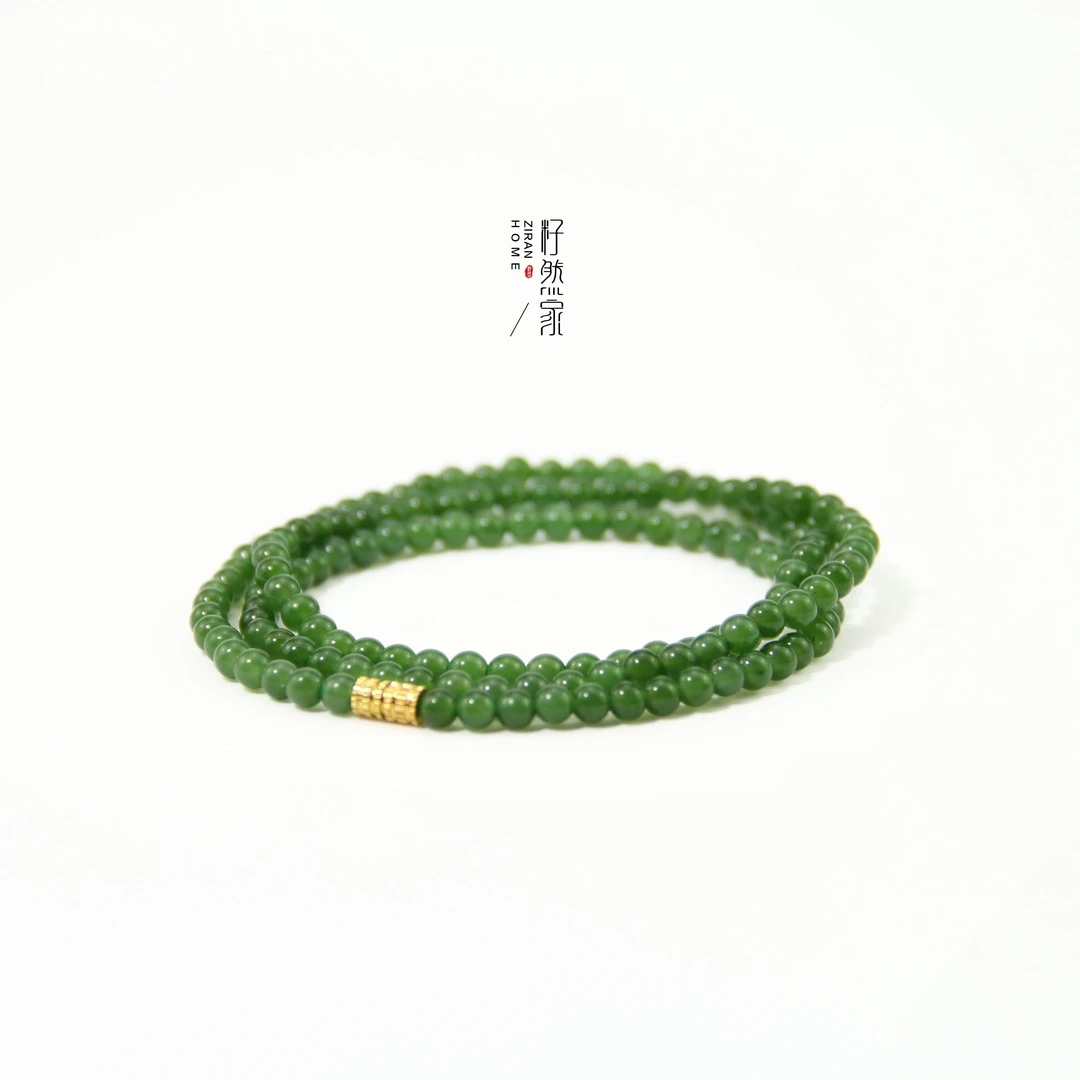 天然和田玉碧玉果绿圆珠长链4mm（多样性发其一）