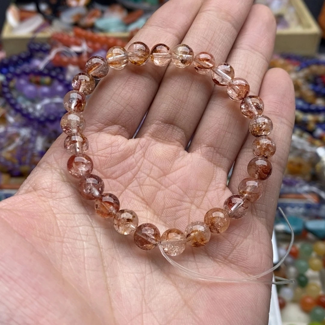 玛瑙/玉髓未镶嵌珠宝半成品一条天然7mm巴西红闪灵胶花