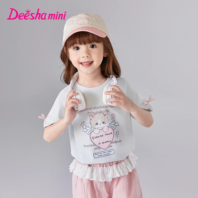 笛莎童装夏季女短袖圆领女童时尚芭蕾风儿童公主洋气T恤1M2520410