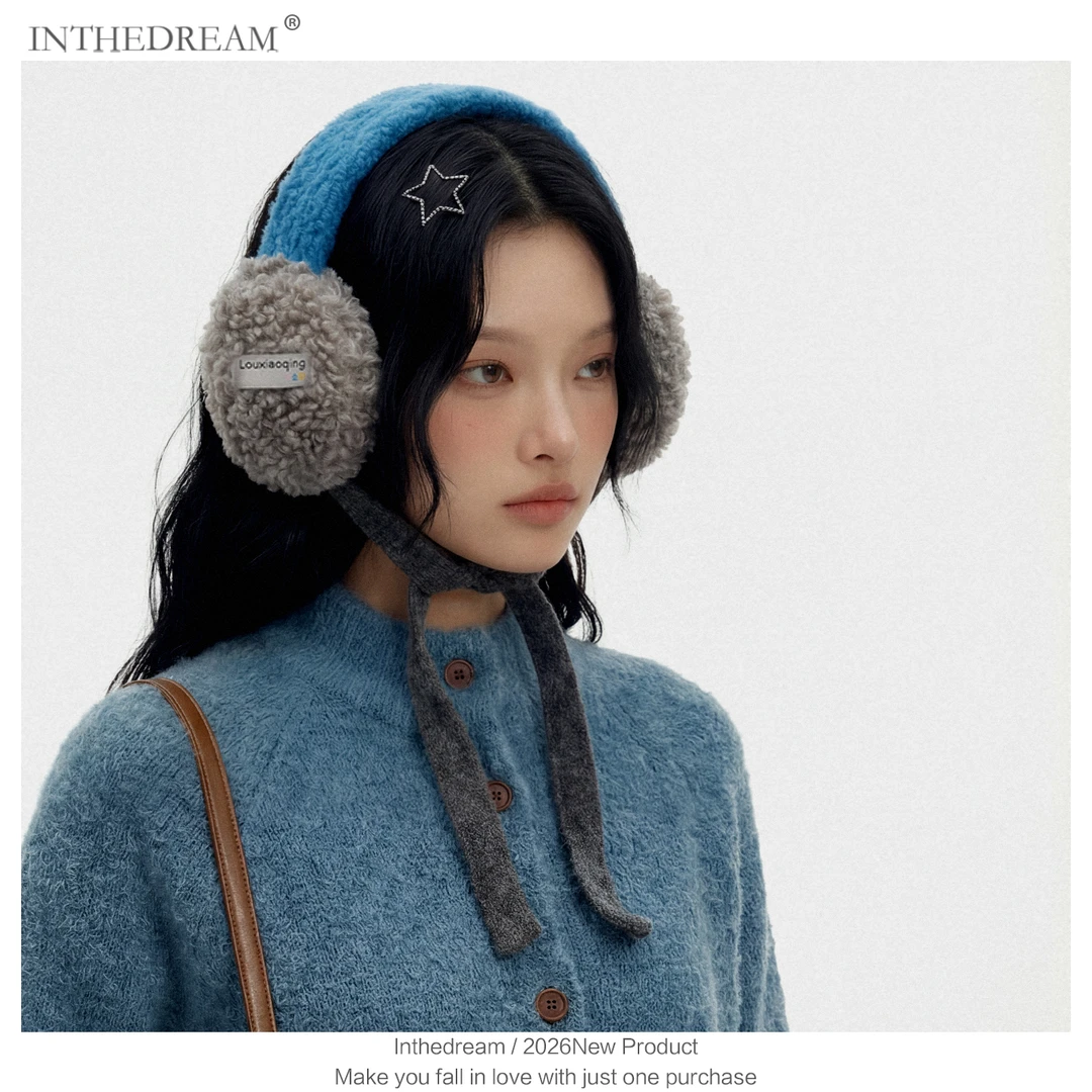 韩系ins百搭毛绒耳罩女秋冬保暖耳套气质绑带耳包天蓝色2025网红