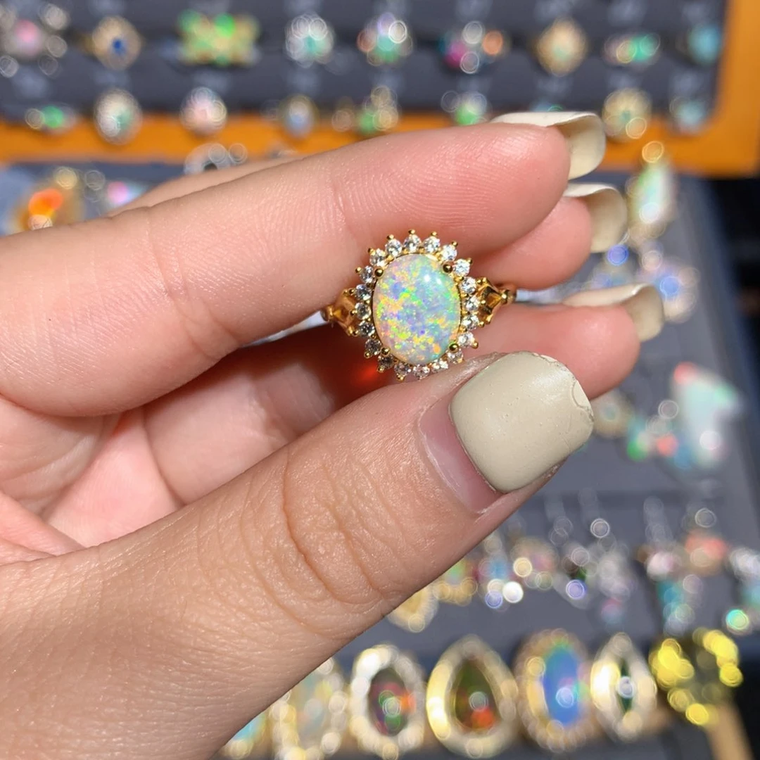 银S925镶嵌欧泊澳洲欧泊戒指l