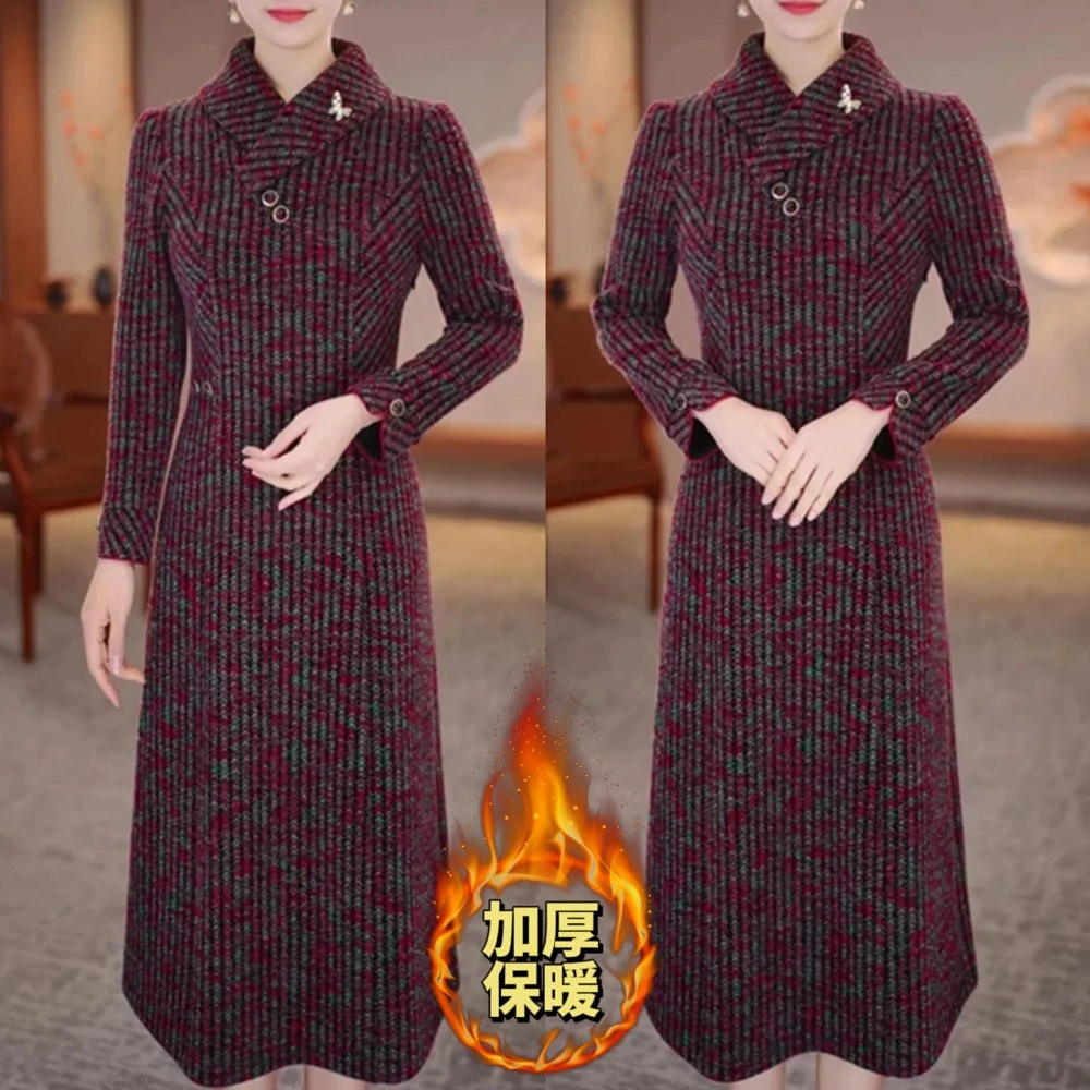 【衣雅严选】8161-1329#新款金貂混纺雪花绒加厚保暖年货款连衣裙