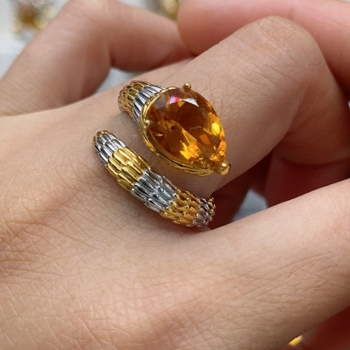 水晶戒指银S925镶嵌天然水晶戒指