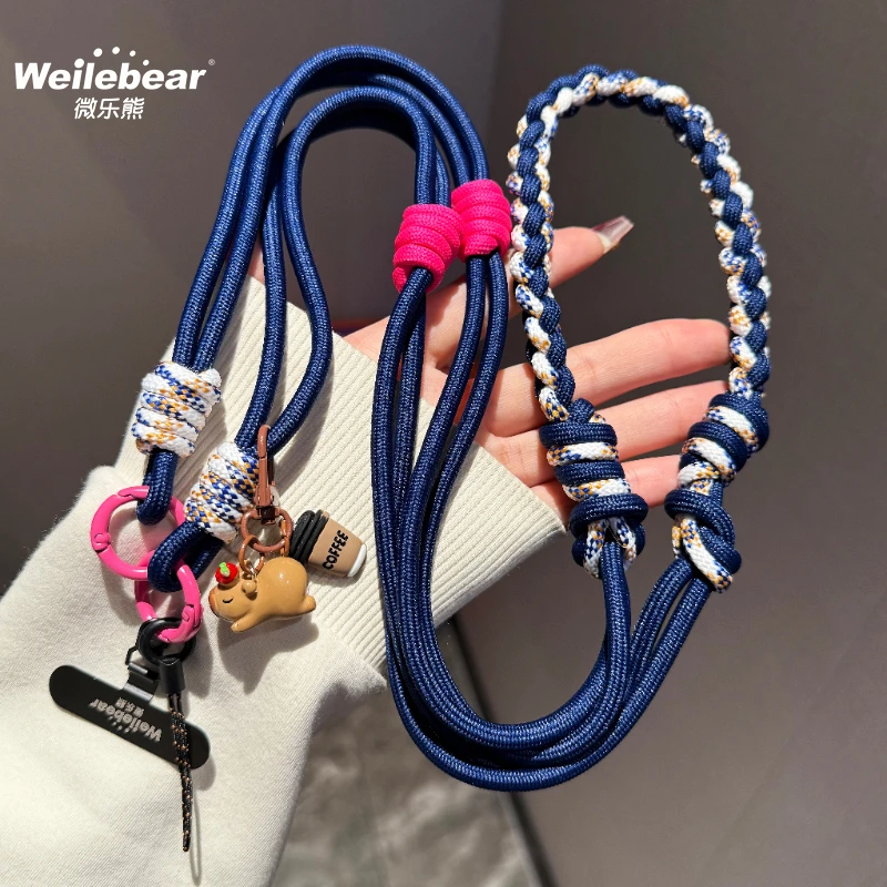创意编织卡通手机挂绳长款斜挎可肩背带多功能撞色户外便携手机链