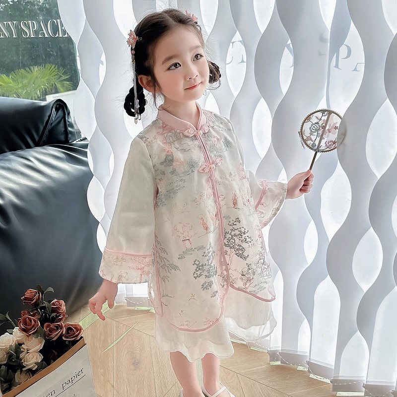 女童汉服长袖纯色实拍有模特b类春秋B类旗袍裙古风公主欧若假日风