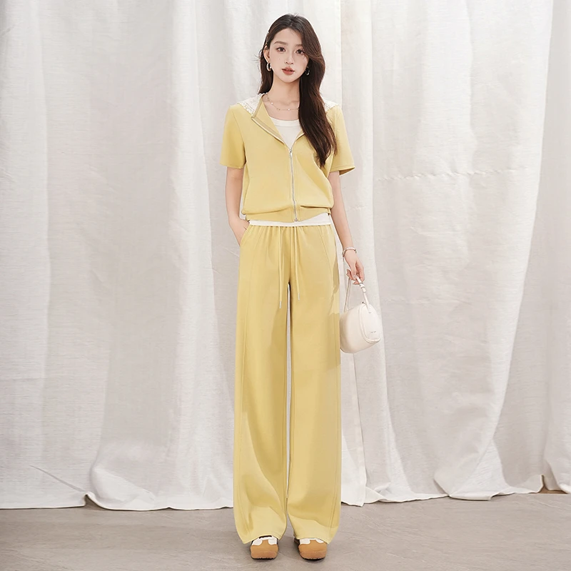 短袖套装两件套~曼巴棉时尚短袖+窄版直筒裤