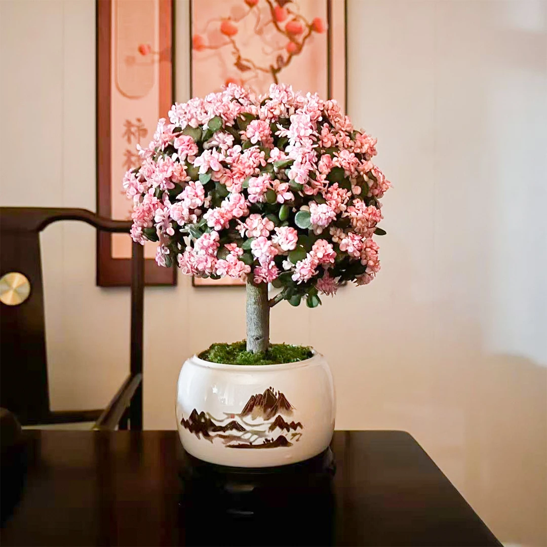棒棒糖造型金枝玉叶+白山水陶瓷盆+接水盘