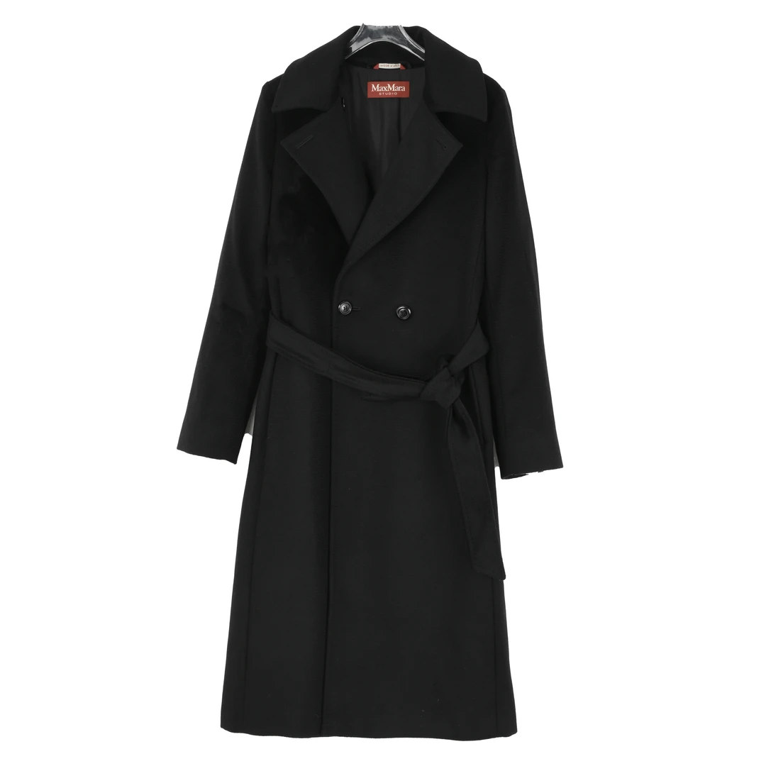 MaxMara秋冬长款女士黑色气质羊毛大衣 601617196