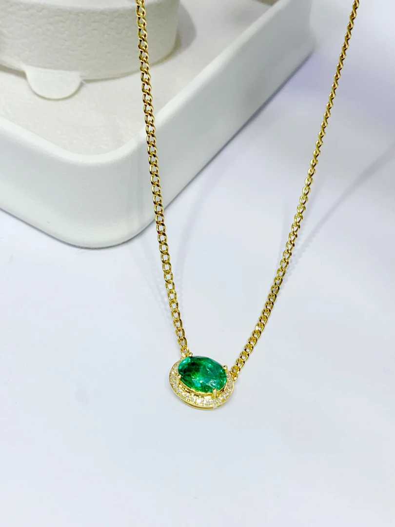 18K金镶嵌天然祖母绿项链古巴链 约1.25ct