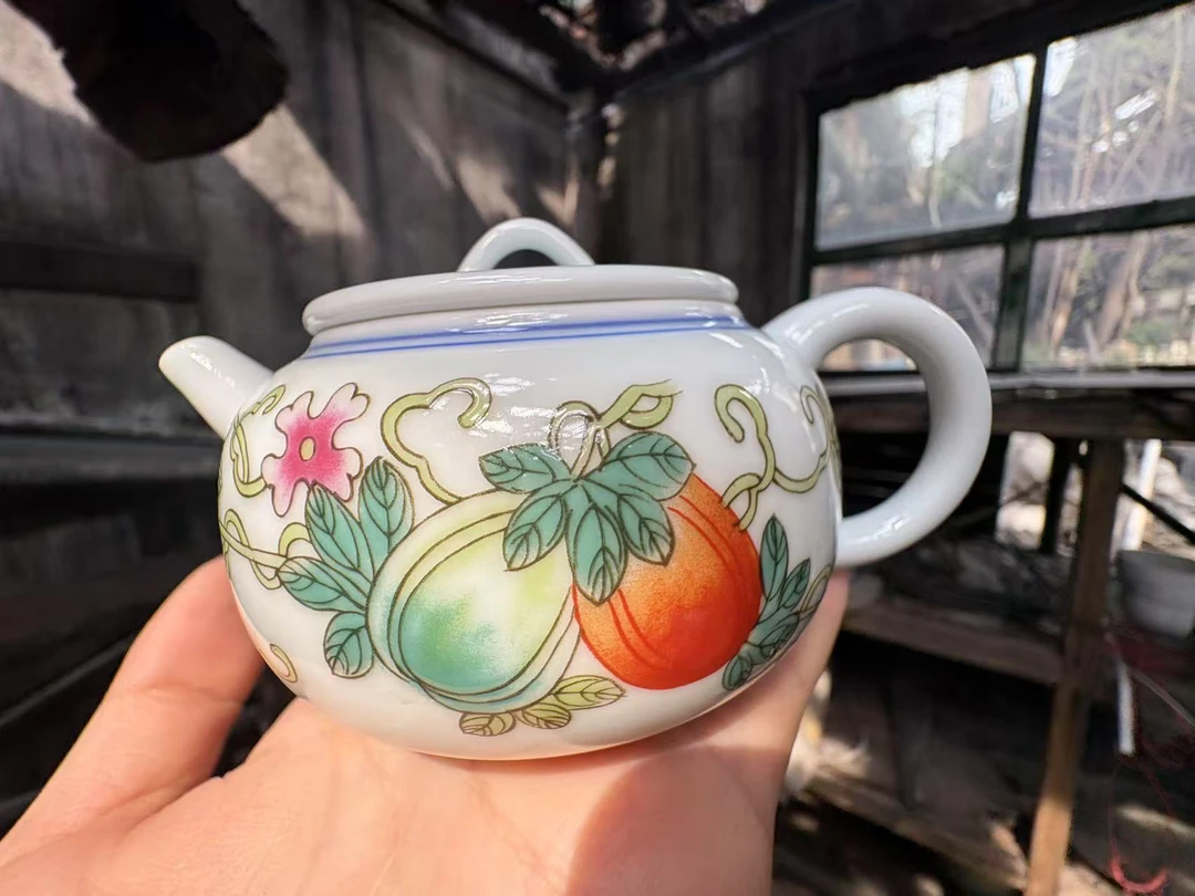 景德镇高温陶瓷南瓜手把壶