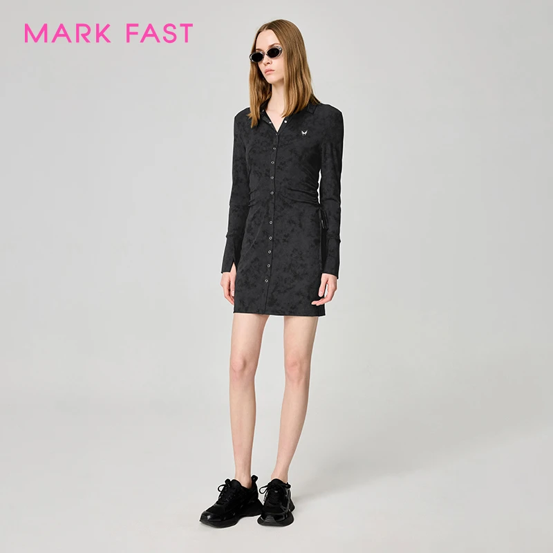 MARKFAST设计师品牌2025春季女款针织收腰连衣裙M1FAW61040