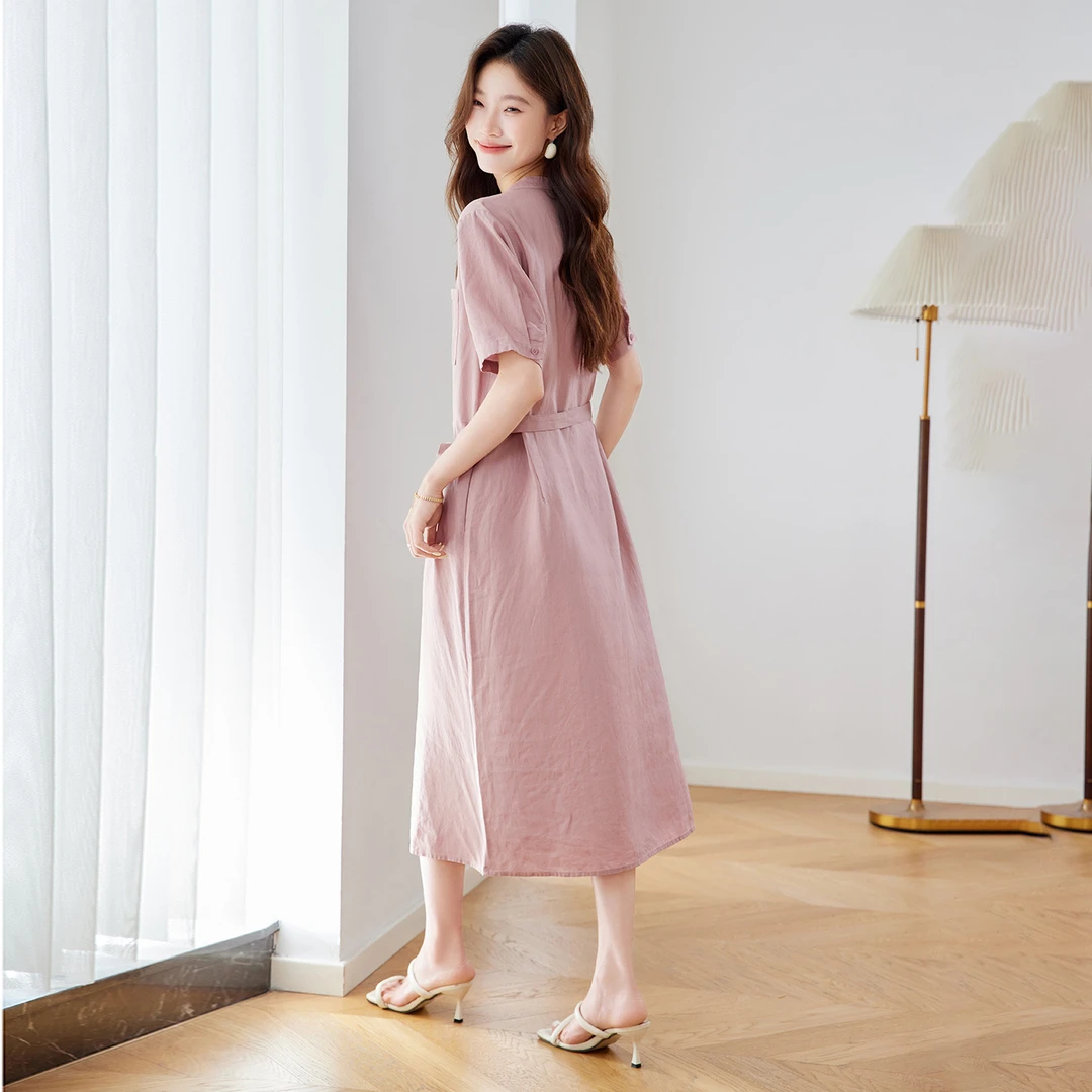 中年女装短袖连衣裙女今年流行爆款2025年夏季穿搭设计感中长裙子