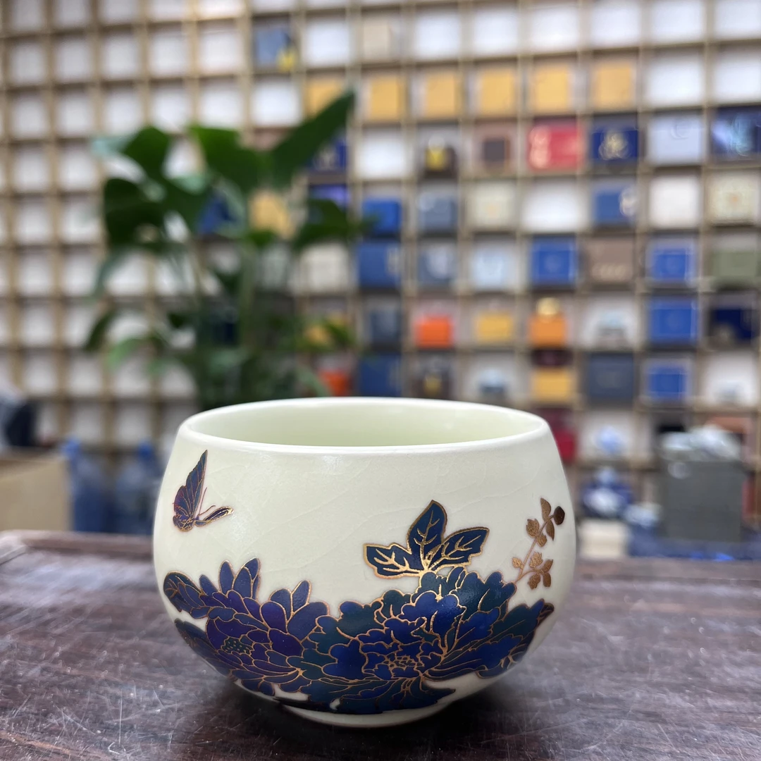 ZH564-汝窑变色蝶恋花禅定杯（139）
