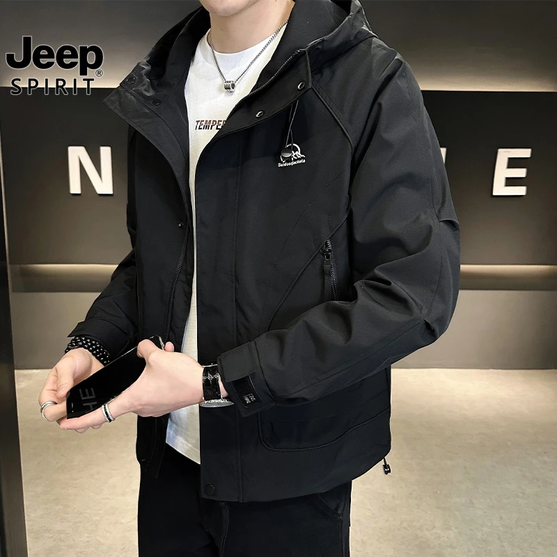 Jeep吉普正品春秋季新款男士休闲外套爆款潮流时尚连帽冲锋衣夹克