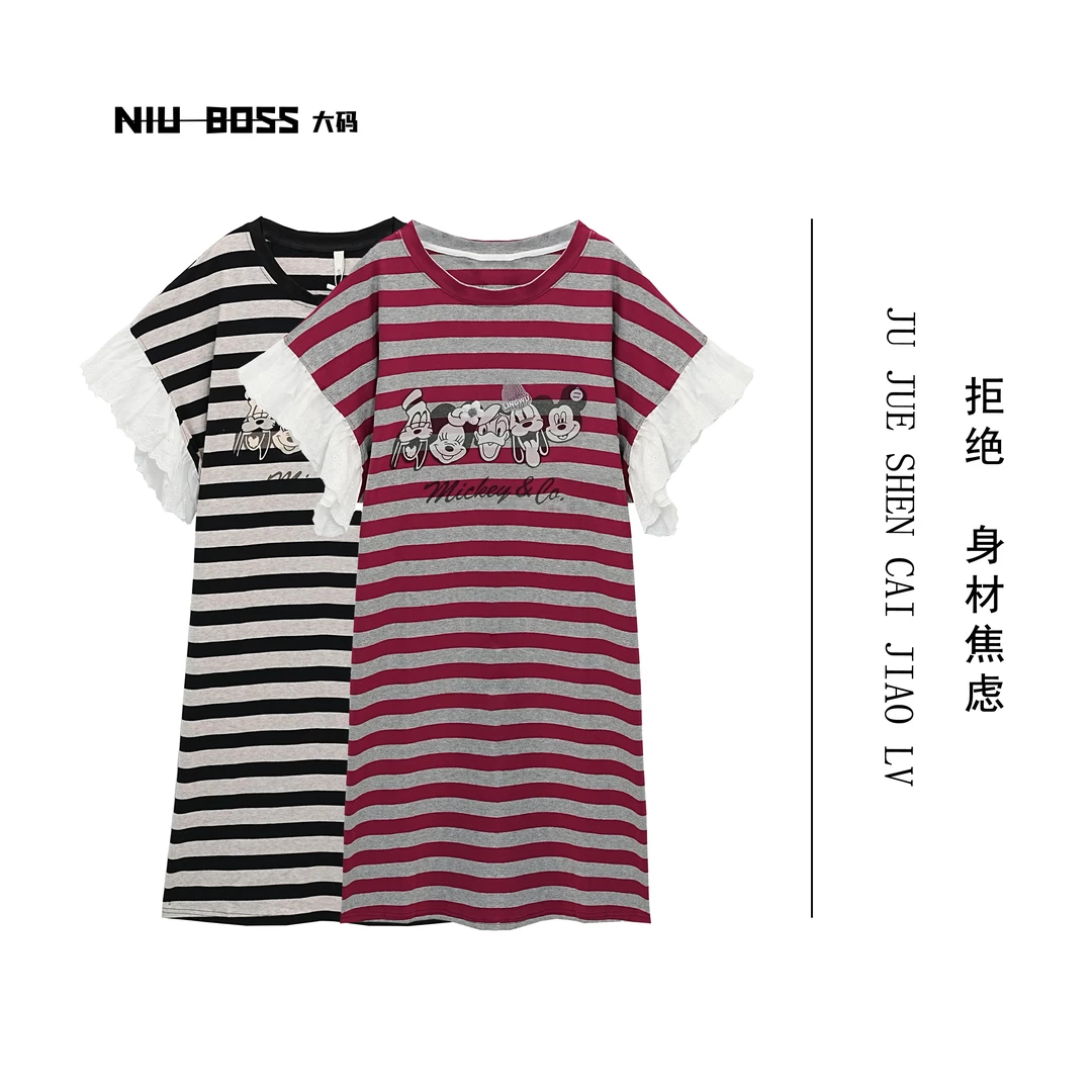 Three Ten. N大码230斤“米奇派对”撞色蕾丝花边飞飞袖睡裙