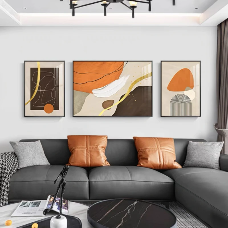 沙发背景三联画现代简约晶瓷钢化平面空墙装饰画墙壁轻奢软装搭配