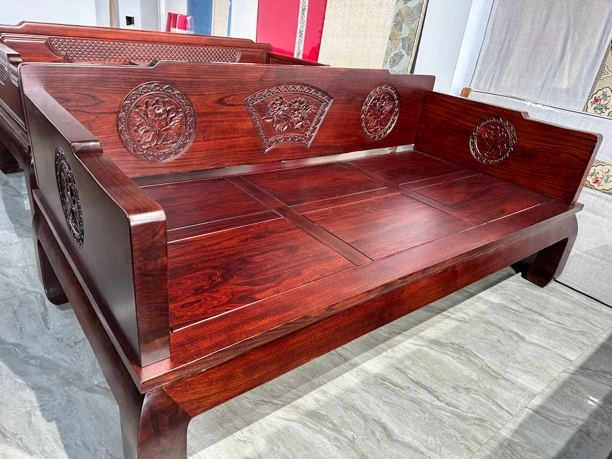 新中式实木北方老榆木圆花牡丹罗汉塌红木床罗汉床家用x2