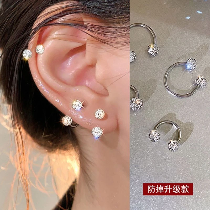 钛钢耳饰 双头爆闪C型马蹄环钛钢抗过敏ins超闪耳饰高级耳骨钉