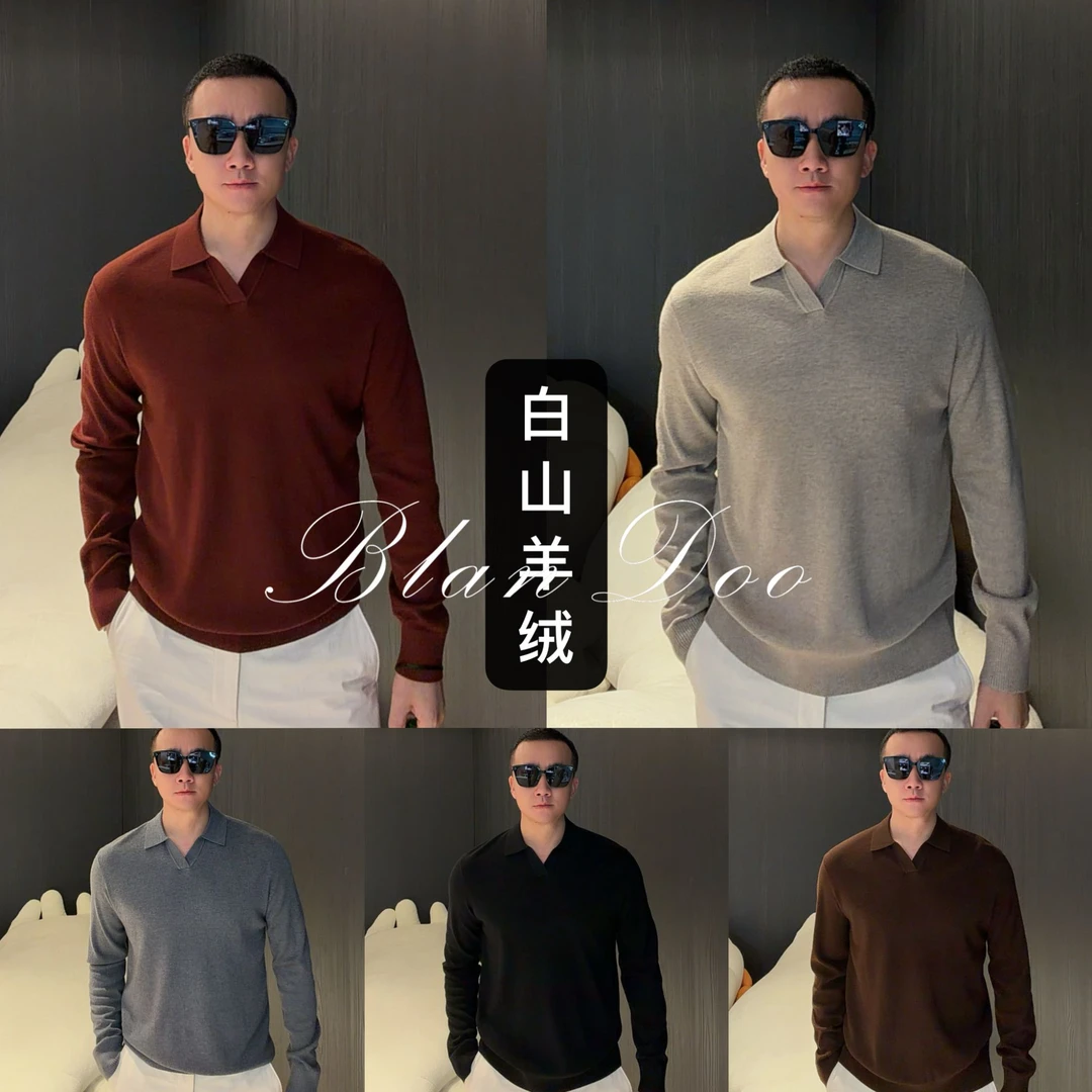 （秋款）BLANDOO  "白山羊绒” 海鸥领简约纯色毛织Polo衫XGYR-2