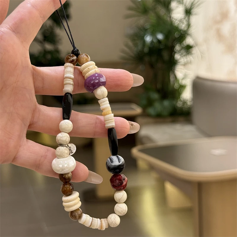 天然松石挂绳短款链条串珠防丢手机挂链手提链女款ins高级风新款