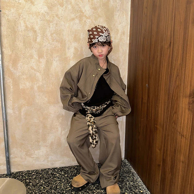 YH-25815 男童西装套装2025秋季儿童短款夹克西服休闲长裤两件套