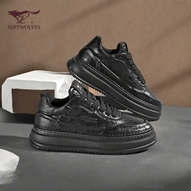 七匹狼男鞋秋季小白鞋男士休闲板鞋百搭厚底潮鞋男时尚休闲鞋0844