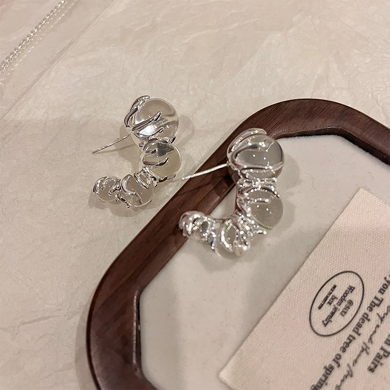 铜合金仿水晶耳饰 冰透珠珠耳环女气质轻奢高级时尚百搭耳钉7224