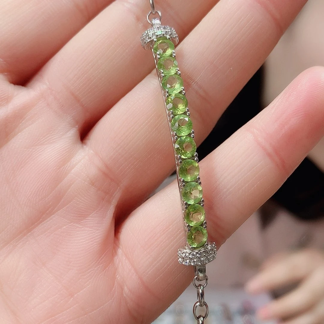 橄榄石手链银S925镶嵌