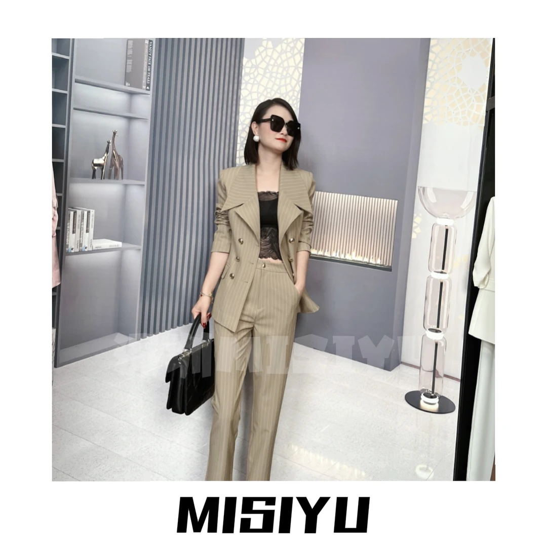 【K姐高定女装】大领条纹 2025新品轻奢气质显瘦醋酸西装套装JP2443
